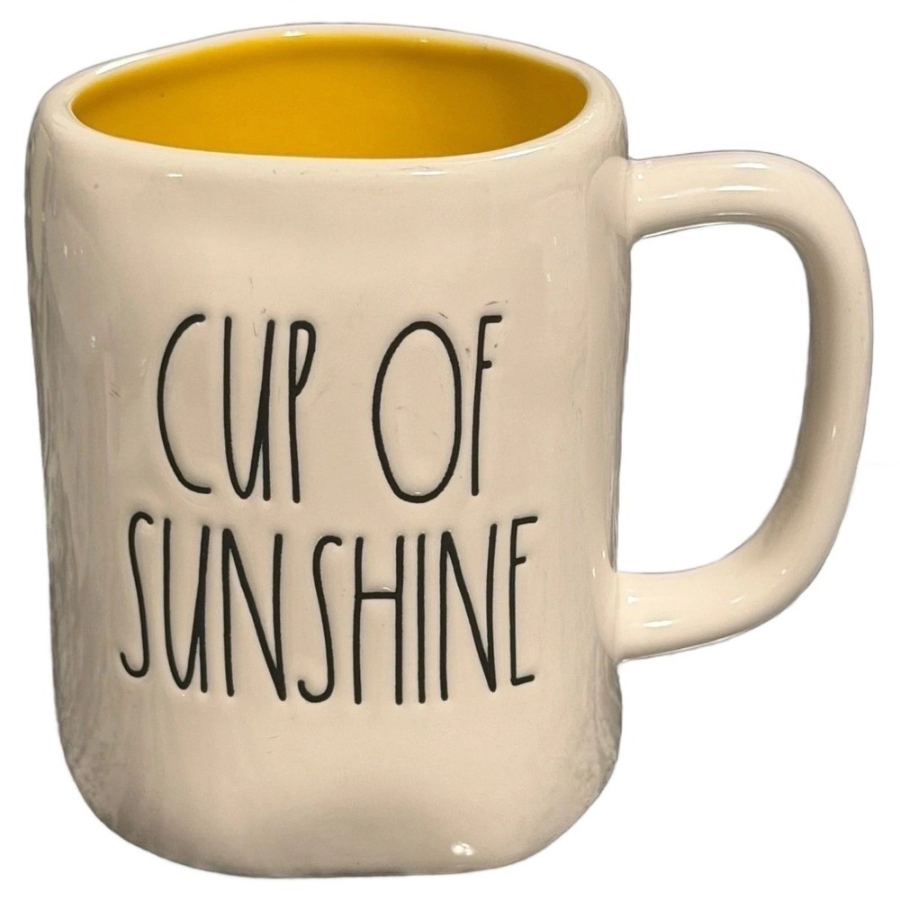 Rae Dunn Coffee Mug "Cup of Sunshine" Artisan Collection Magenta Yellow Interior